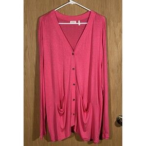 LOGO Lori Goldstein Women's Sz XL Pink Cardigan Button Down V-Neck Jersey Knit